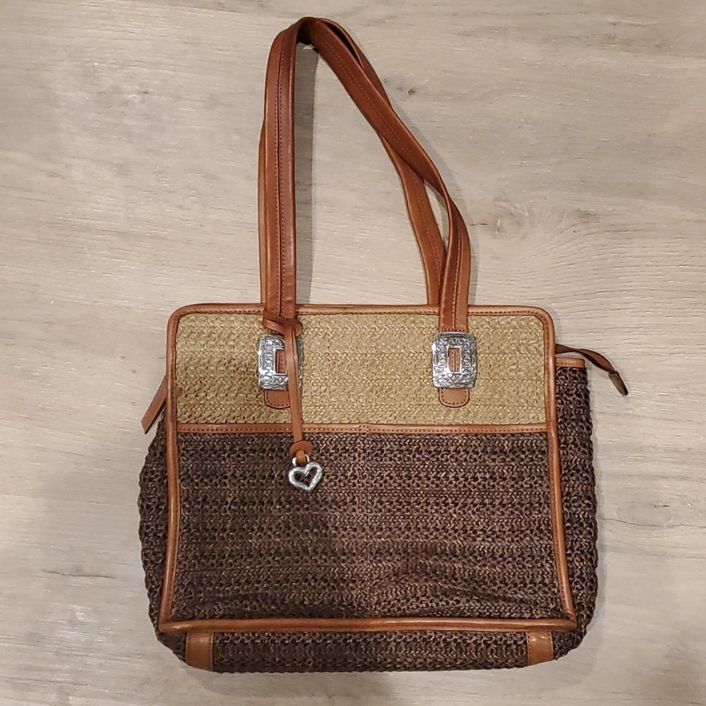 Brighton brown/tan tote statchel woven raffia straw handbag